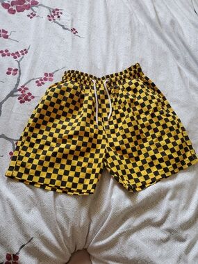 Chichi Japan Yellow and Black Checkerboard Drawstring Shorts